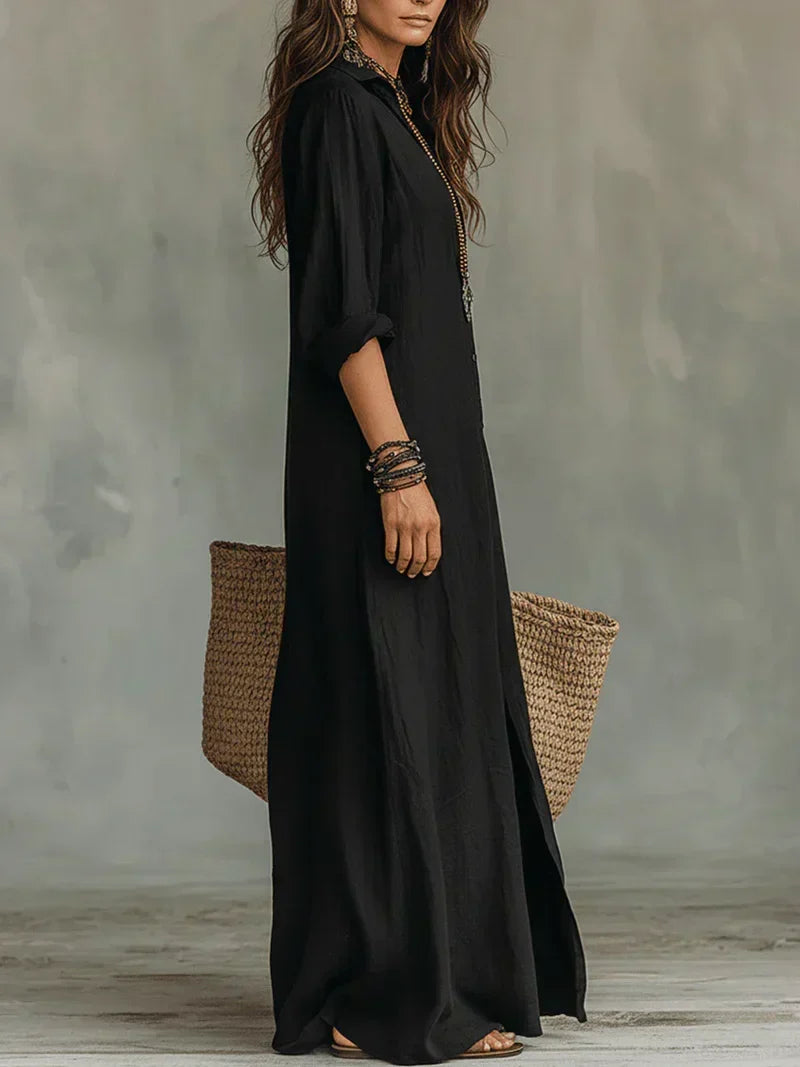Céline Black Maxi Dress with Volume and Buttons