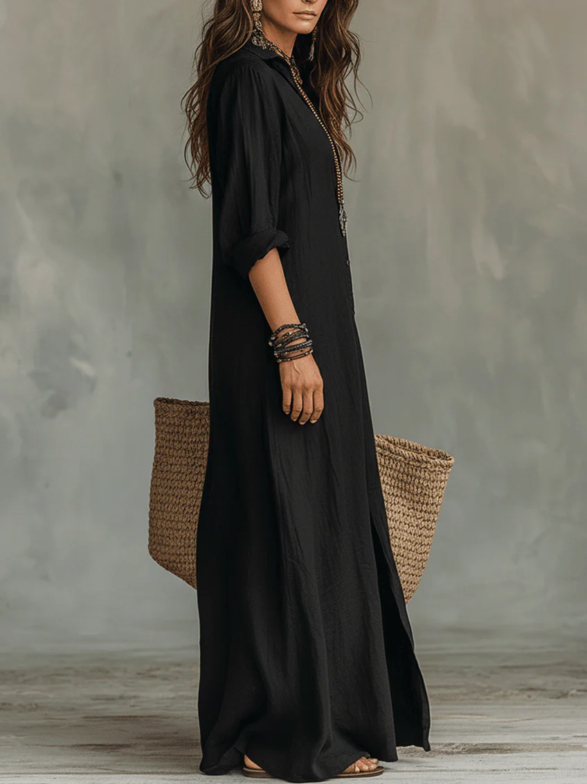 Maya | Black Button-Front Maxi Dress