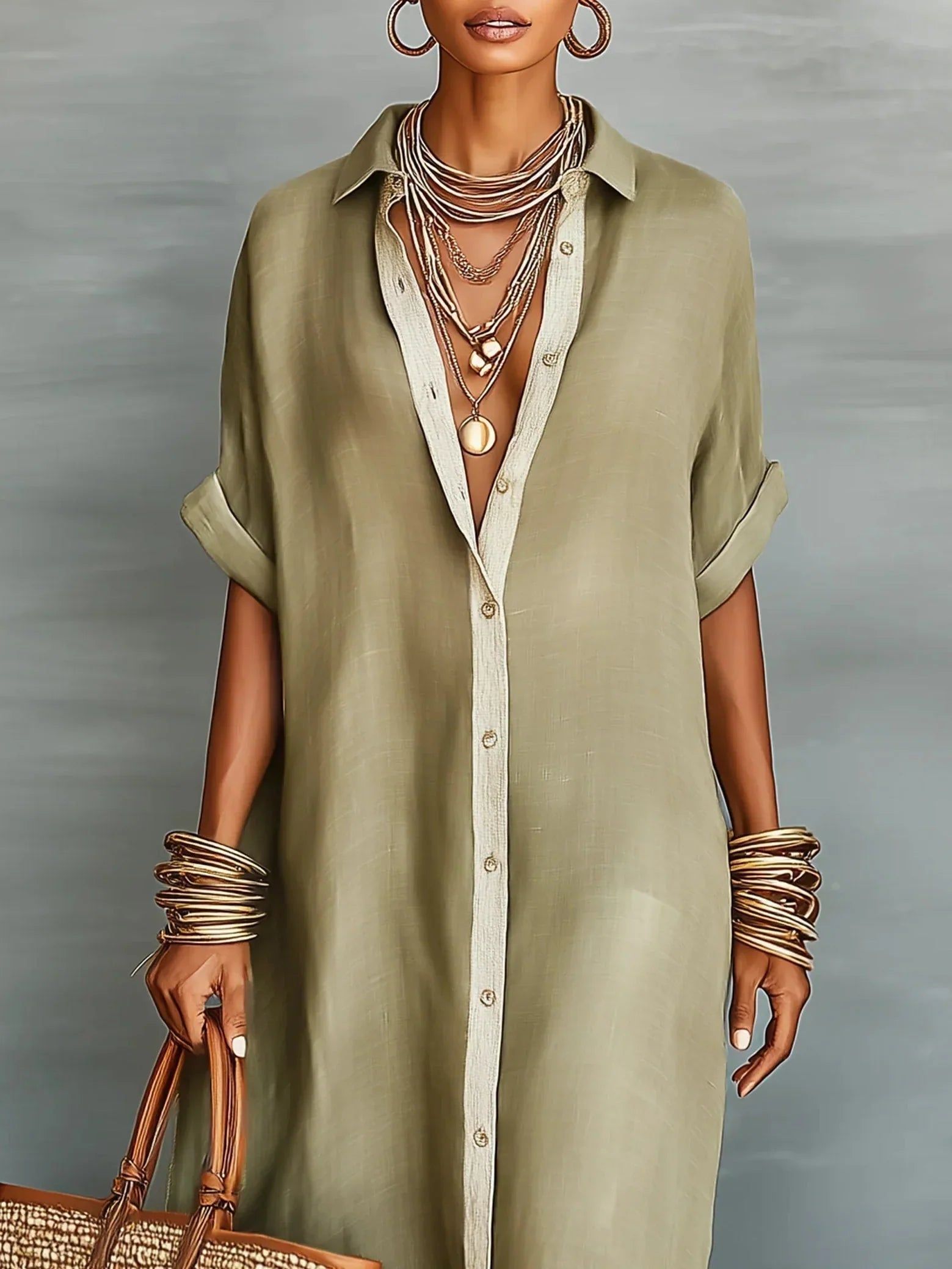 Megan Olive Green Maxi Dress with Minimalist Lines