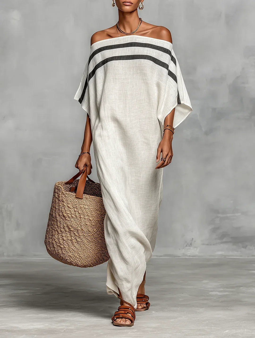 Naiara Maxi Dress with Off-the-Shoulder and Batwing Sleeves