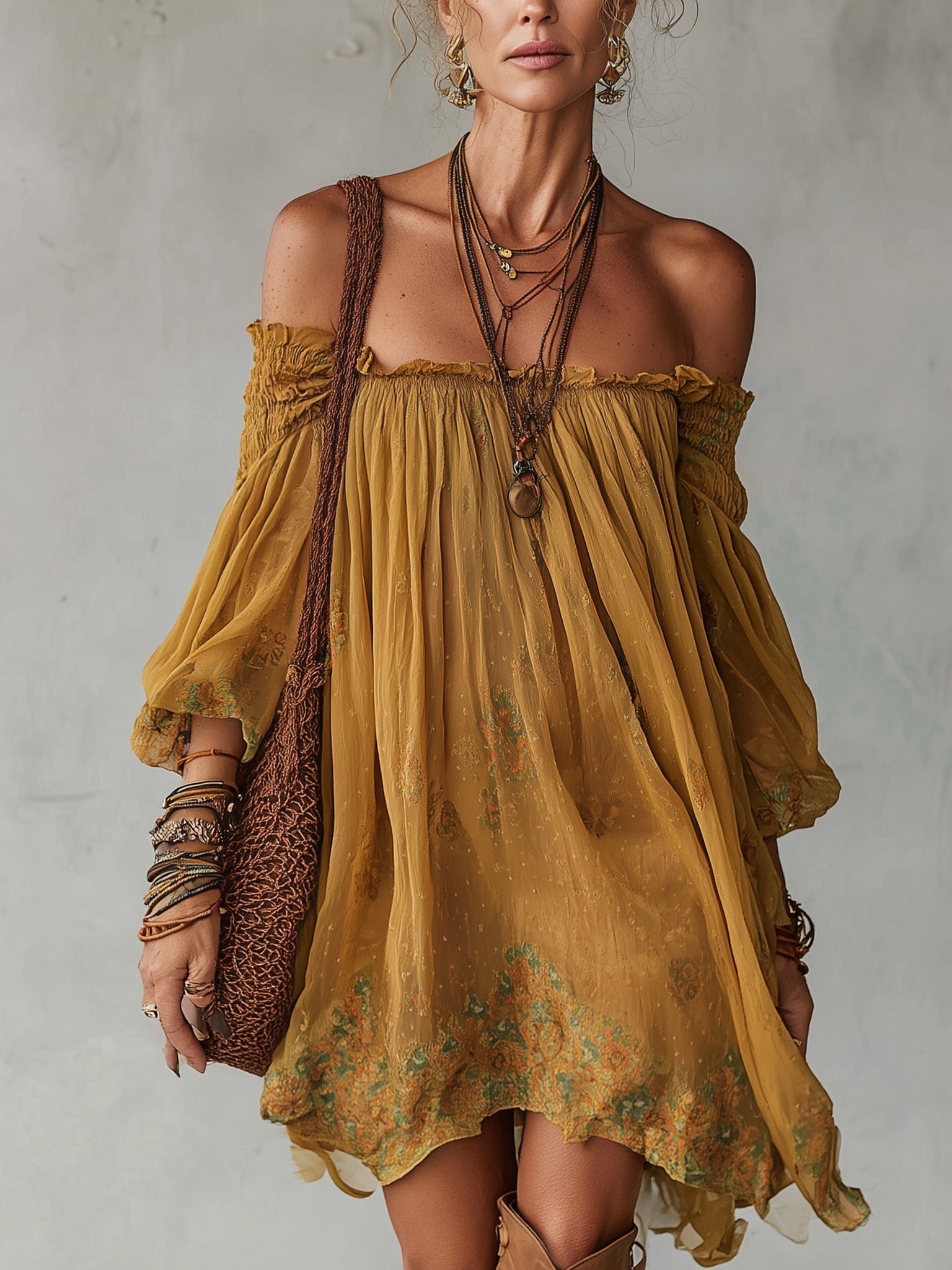 Daffodil | Mini Yellow Floral Dress, Off-Shoulder