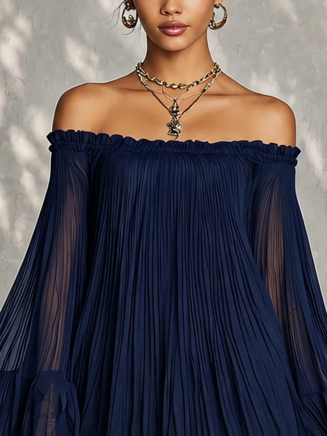 Ondine | Mini Dress with Bell Sleeves, Ruffles, Off-the-Shoulder