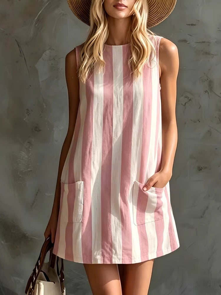 Margot | Striped Sleeveless Mini Dress, Round Neck