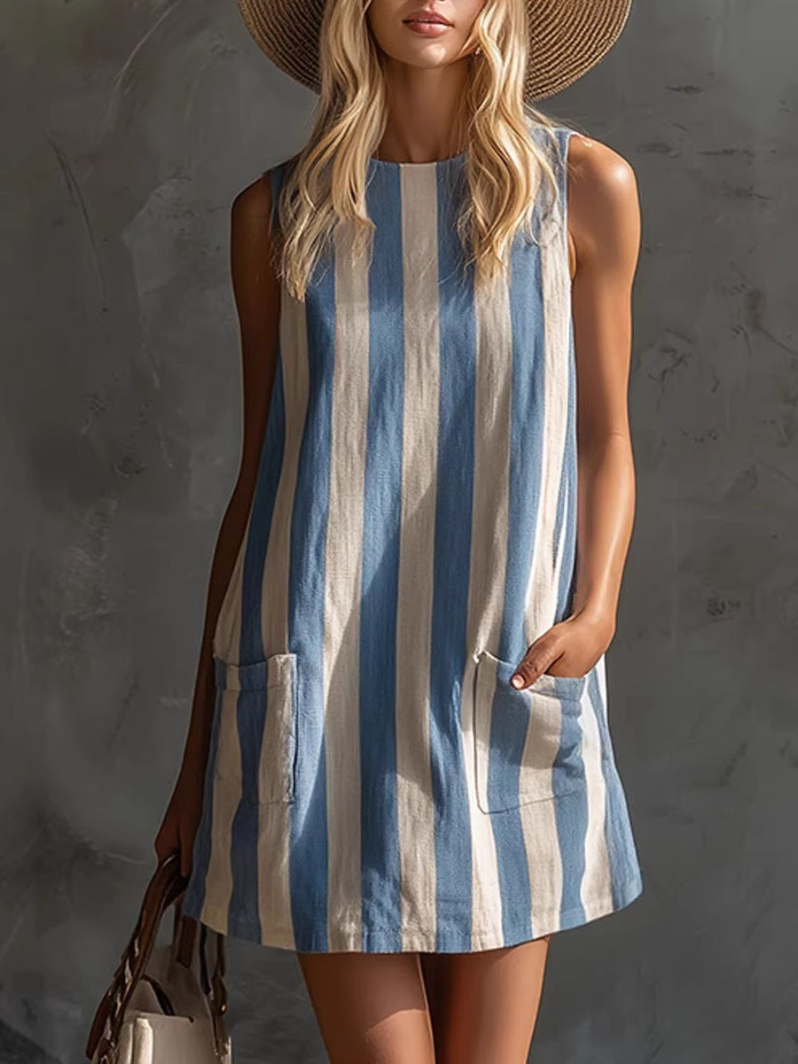 Margot | Striped Sleeveless Mini Dress, Round Neck