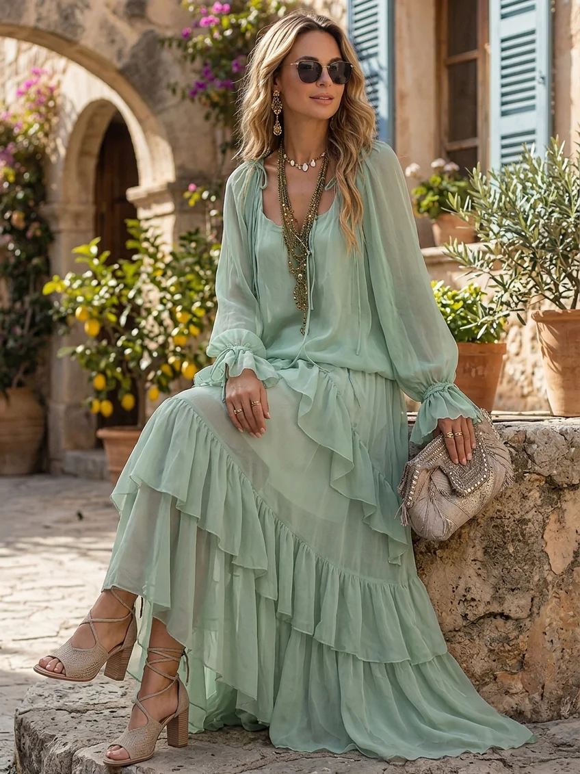 ROSAMUND | Ruffled Top and Tiered Skirt Set – Wells & Rose