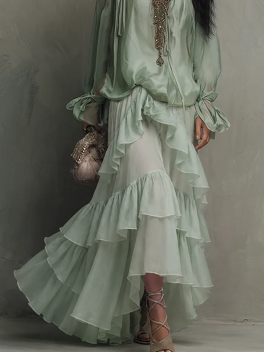 ROSAMUND | Ruffled Top and Tiered Skirt Set – Wells & Rose