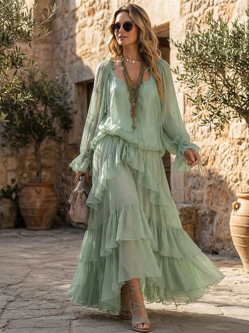 ROSAMUND | Ruffled Top and Tiered Skirt Set – Wells & Rose
