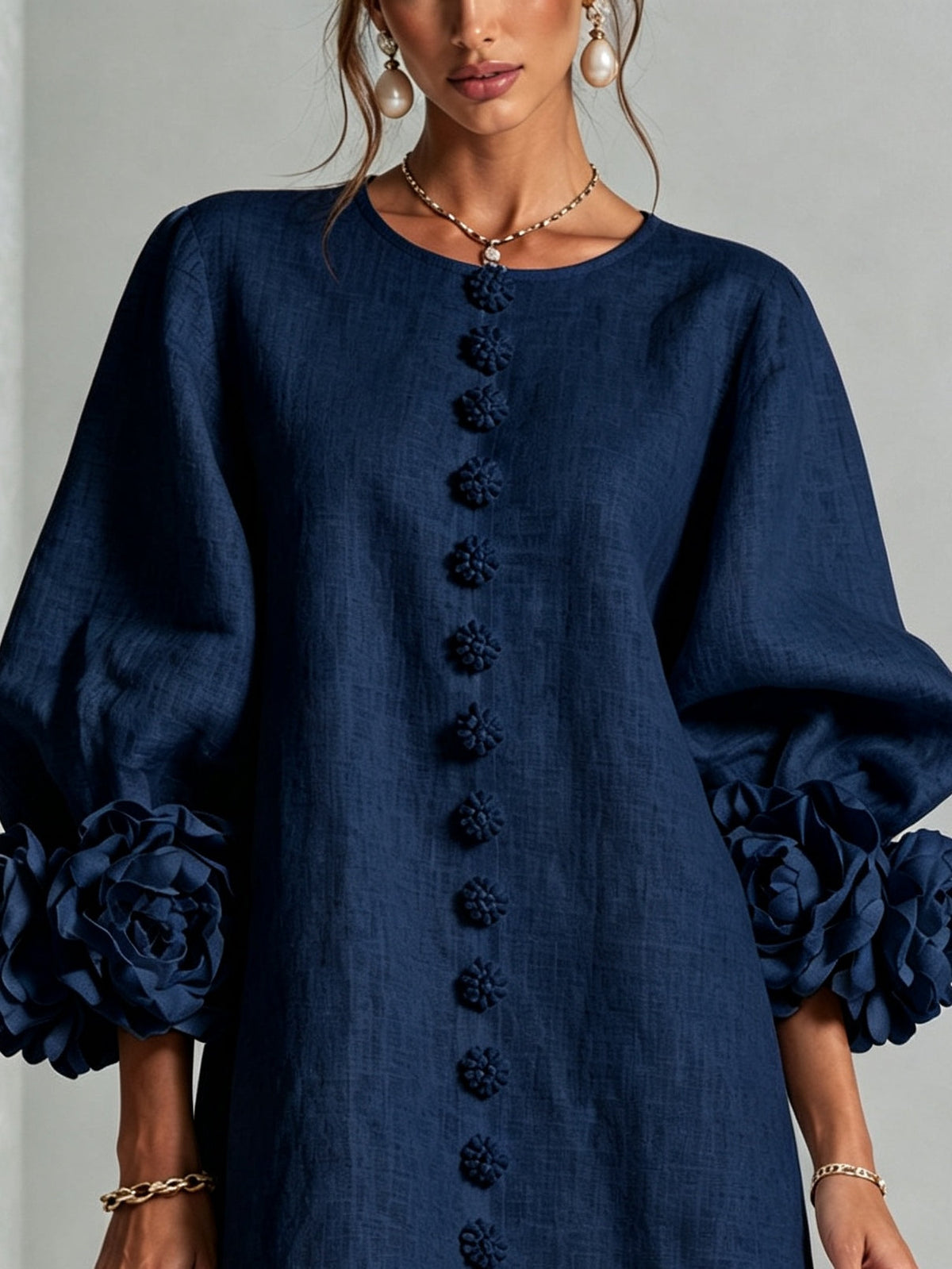 Wren | Navy Rose-Cuff Mini Dress – Wells & Rose