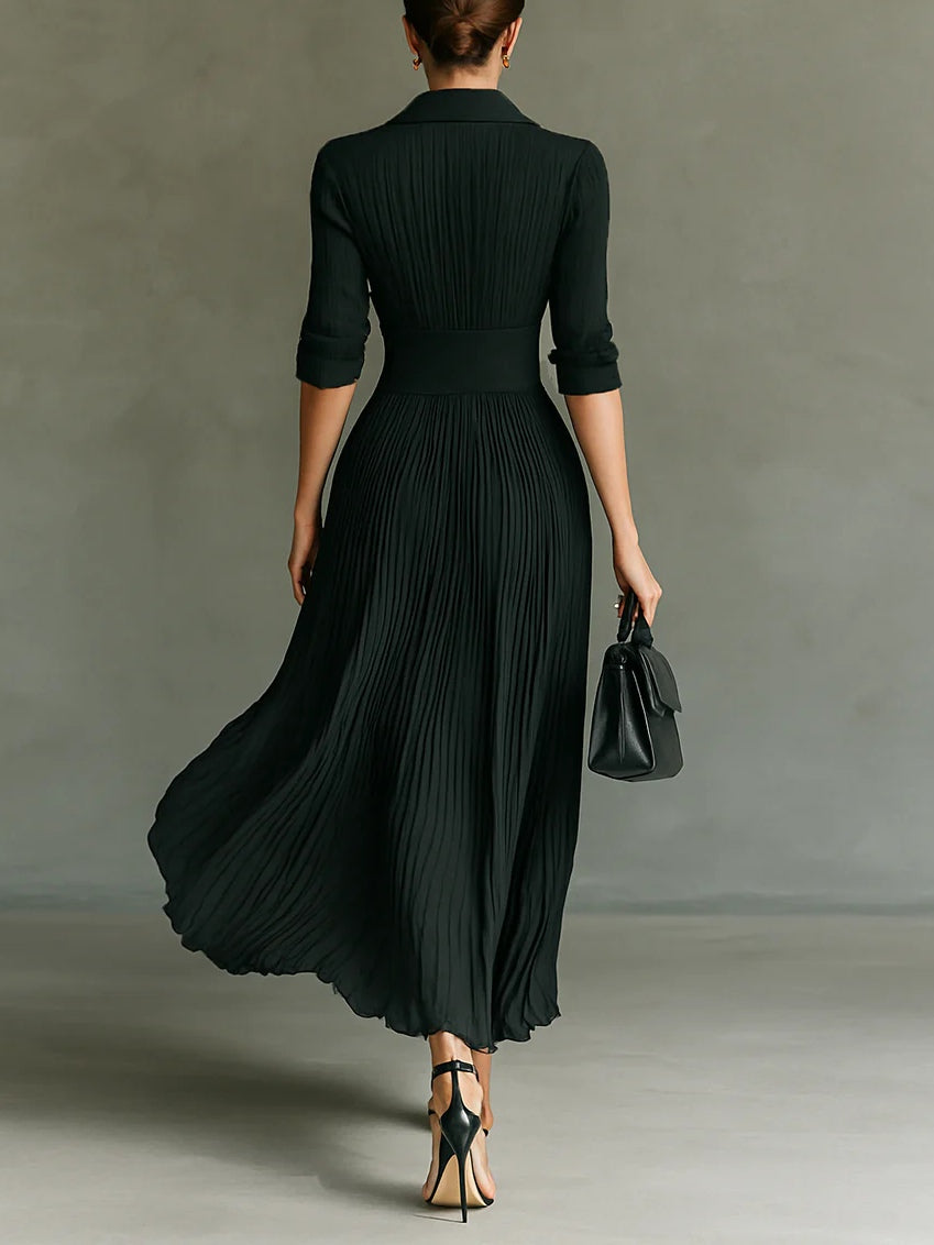 ELVIRE | Pleated Maxi Dress with Lapels