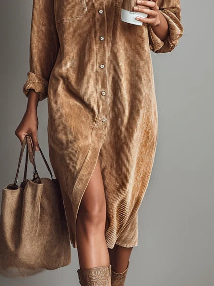ESTELLE | Corduroy Midi Shirt Dress
