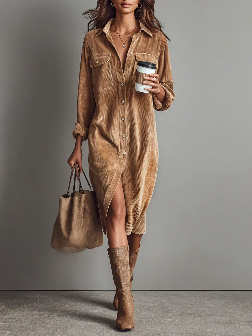 ESTELLE | Corduroy Midi Shirt Dress