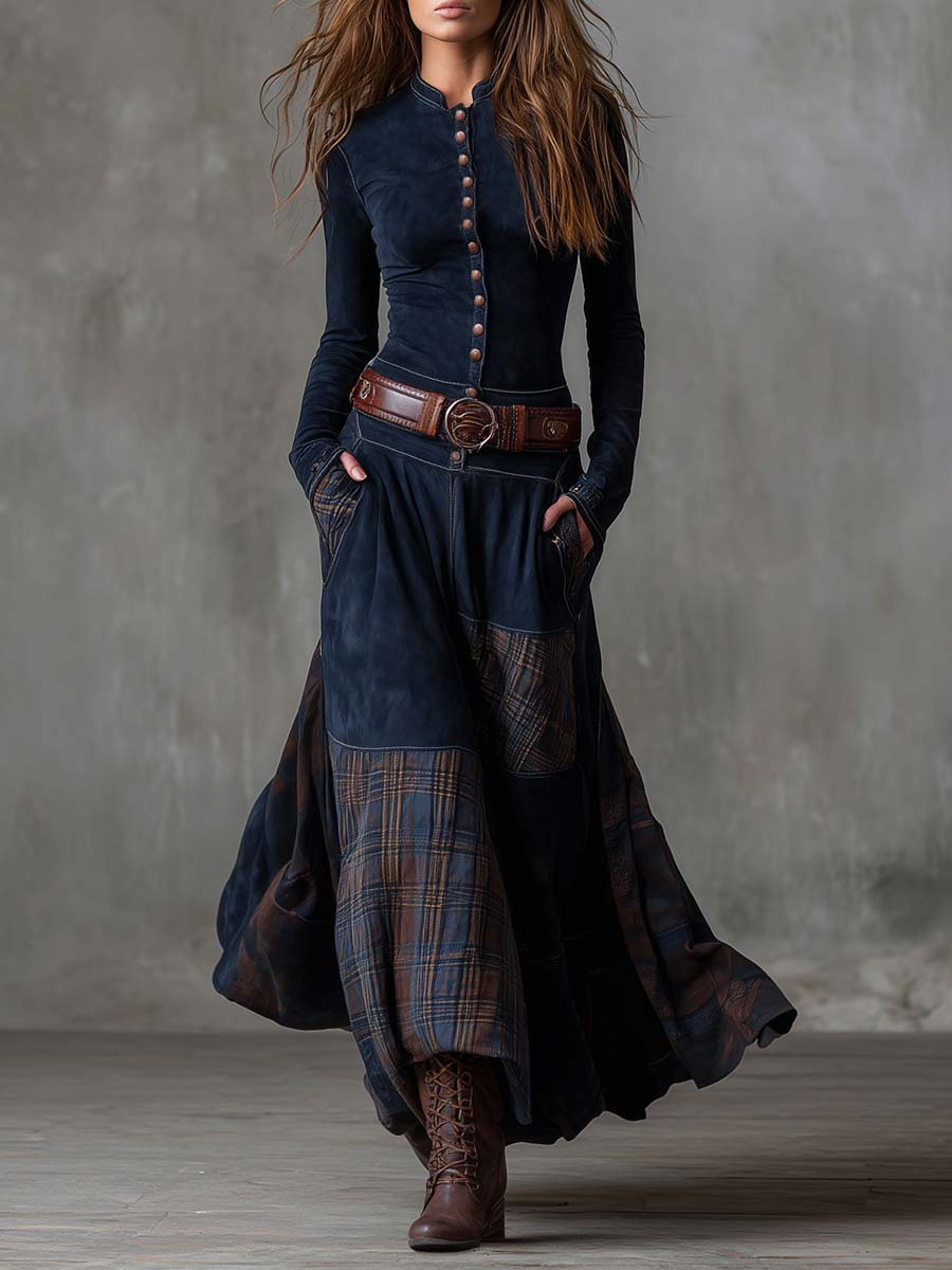 ÉLISE | Belted Patchwork Maxi Dress
