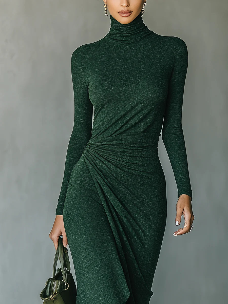 Honoria | Asymmetric Pleated Wrap Midi Dress – Wells & Rose