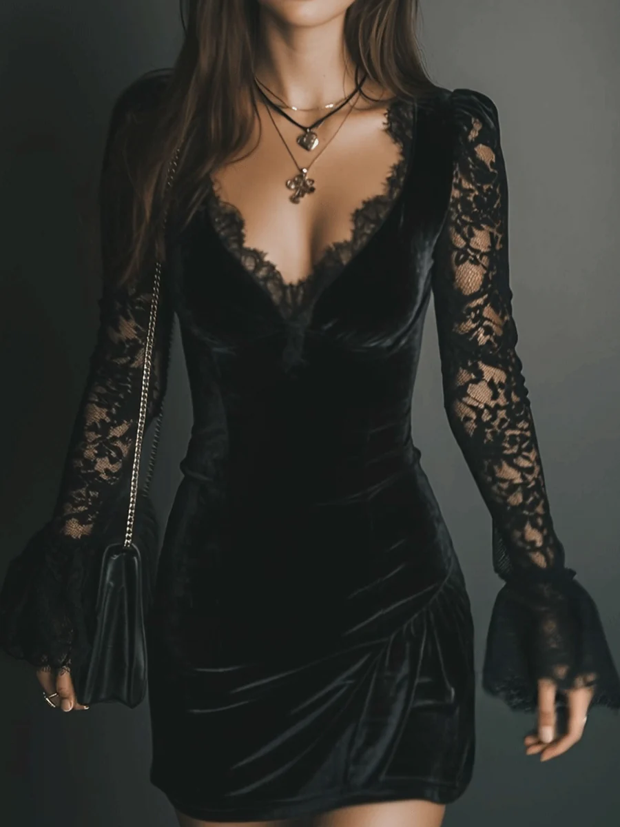 Vanie β Velvet and Lace Mini Dress