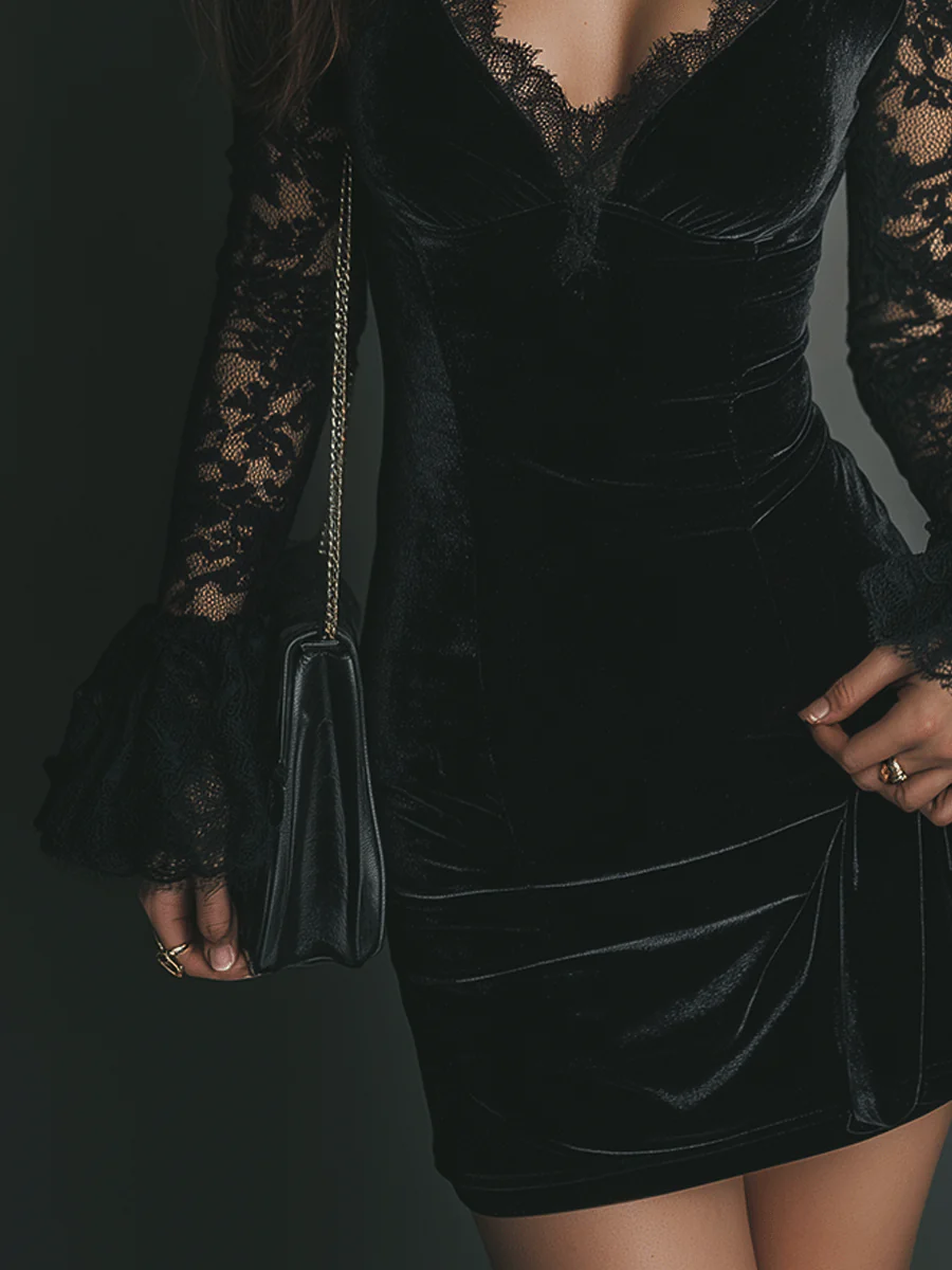 Vanie β Velvet and Lace Mini Dress
