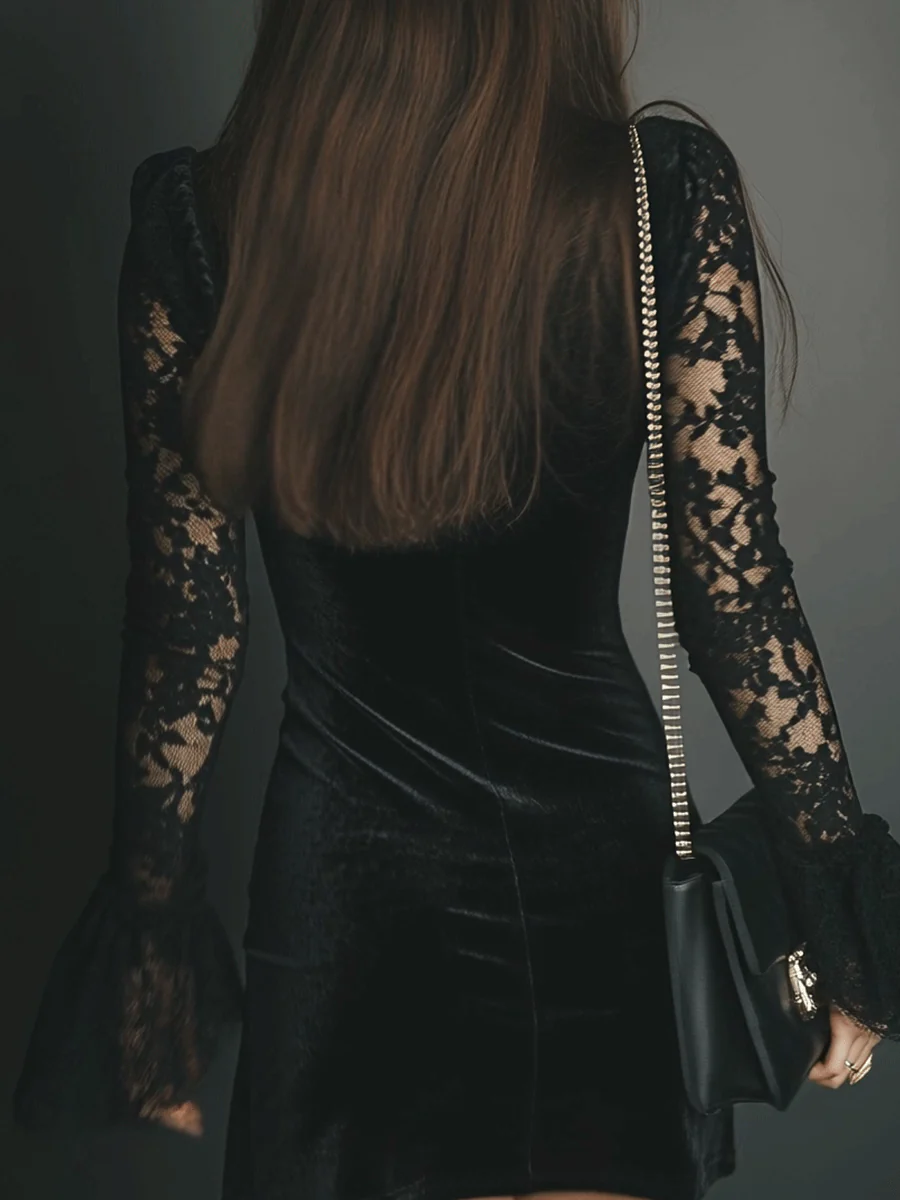 Vanie β Velvet and Lace Mini Dress