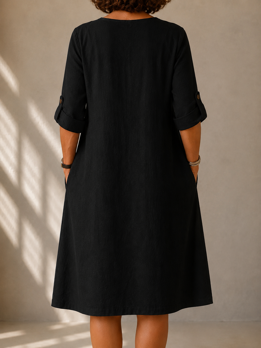 Naomi | Straight Midi Dress with Rolled-Up Sleeves