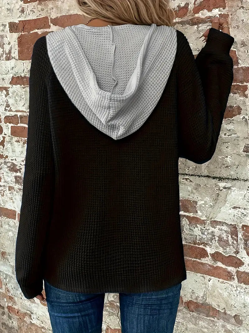 Long Sleeve Hoodie with Button Closure and Drawstring