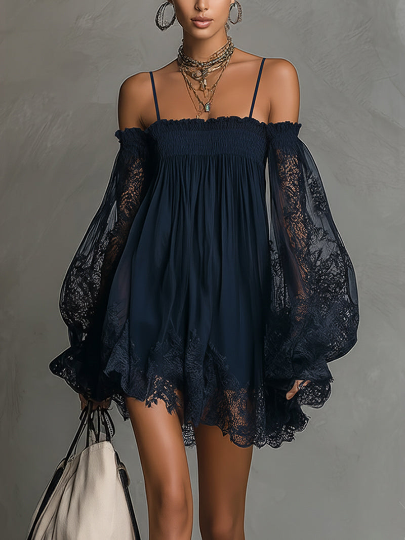 Noemiâ„¢ | Navy Lace Chiffon Mini Dress