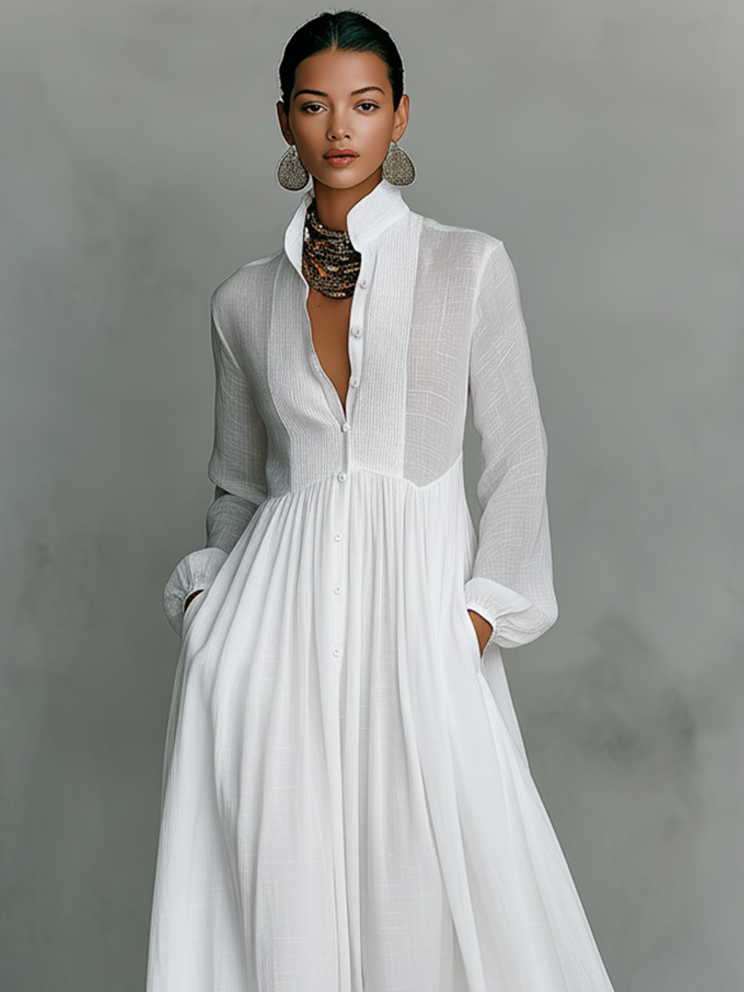 Genevieve | High-Collar Button Maxi Dress – Wells & Rose