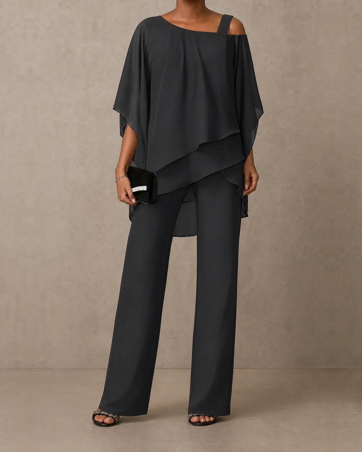 Yvette | One-Shoulder Draped Top & Wide-Leg Set