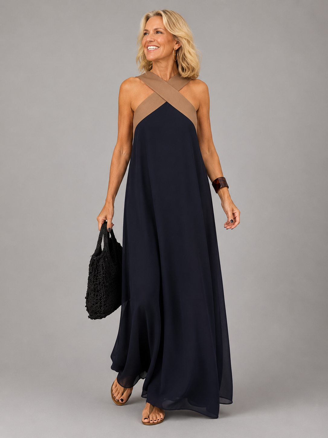 Veloraâ„¢ | Cross Elegance Maxi Dress