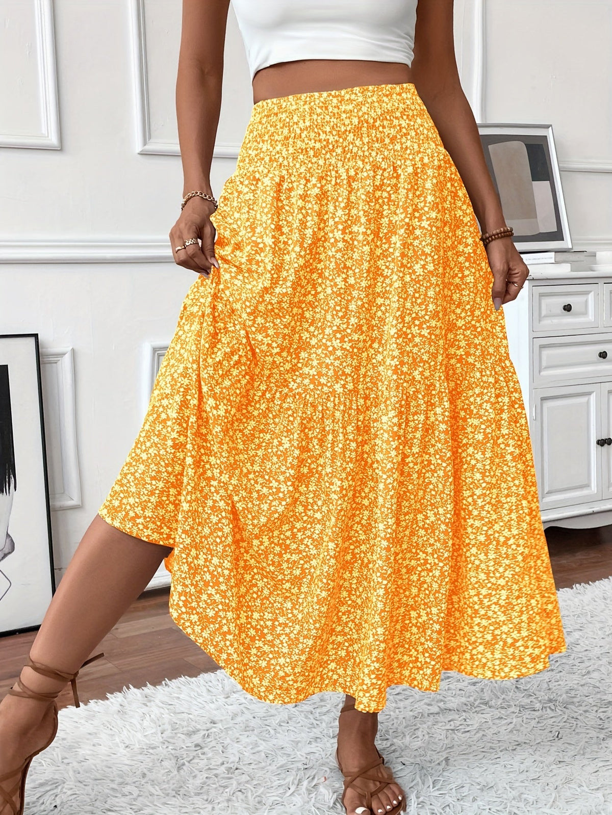 Elowen | Ditsy Floral Midi Skirt – Wells & Rose