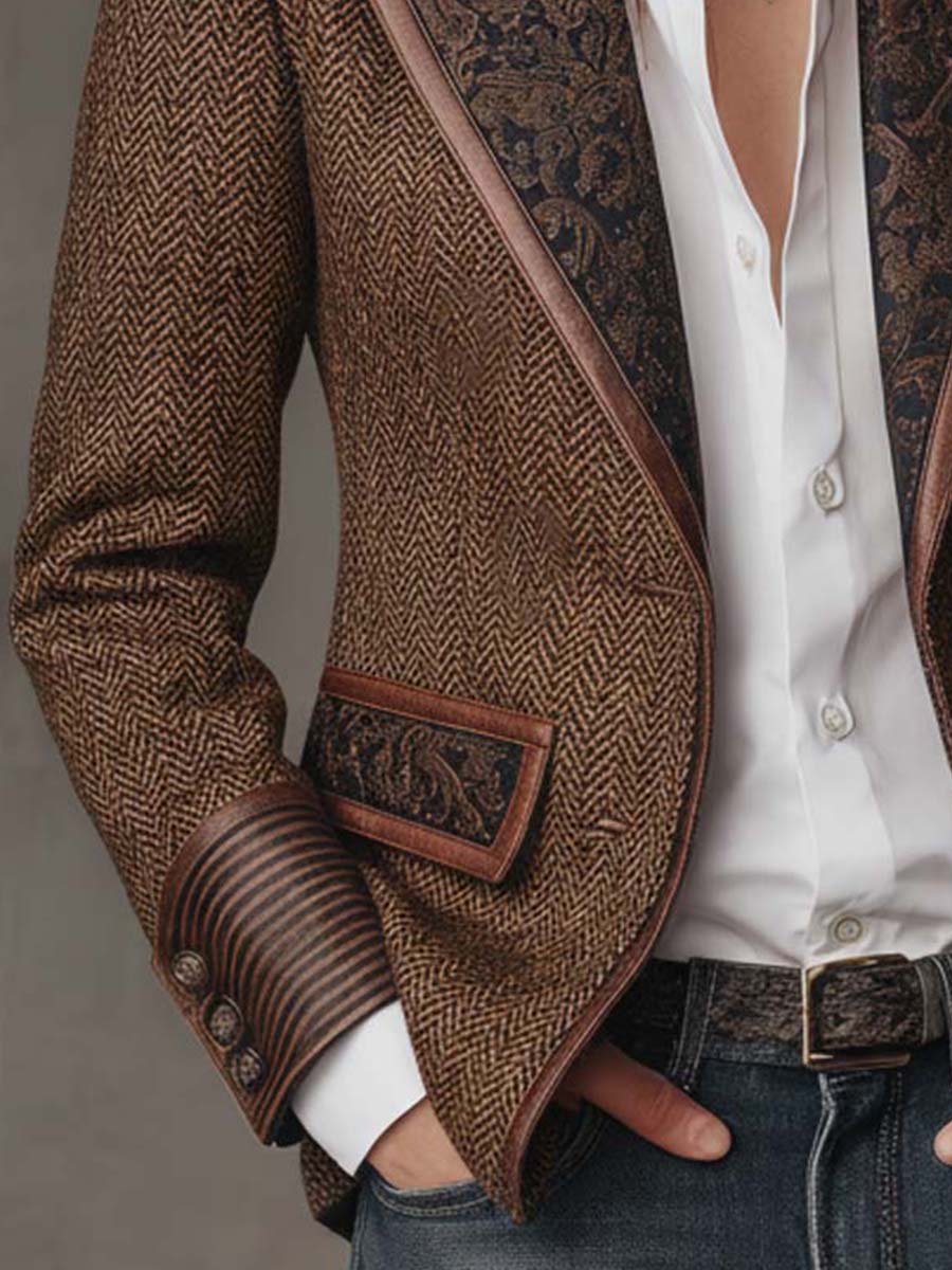 Houndstooth Women's Blazer with Printed Panels