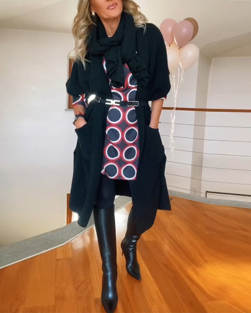Casual Cardigan with Half Sleeves and Pockets