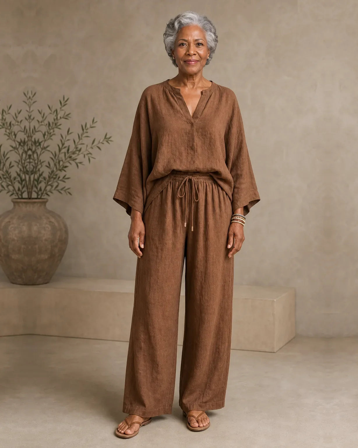 Camryn | Linen Look V-Neck Two-Piece Set