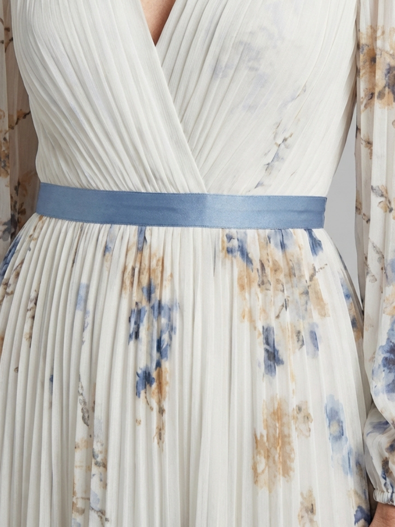 Ellis & Johnson™ | Long Sleeve V Neck Floral Maxi Dress