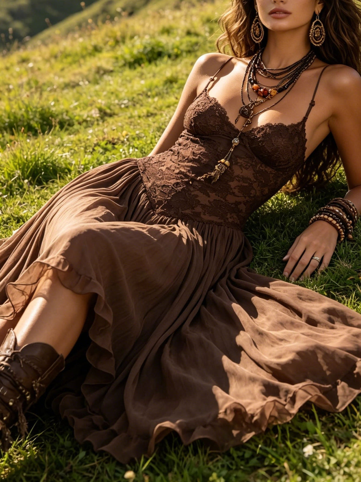 Ines | Maxi Dress with Openwork Panels – Wells & Rose