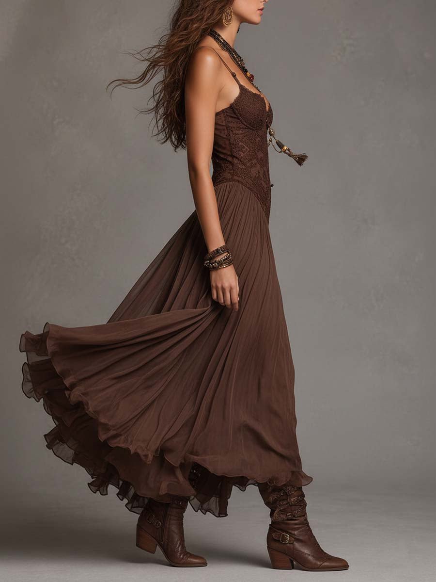 Ines | Maxi Dress with Openwork Panels – Wells & Rose