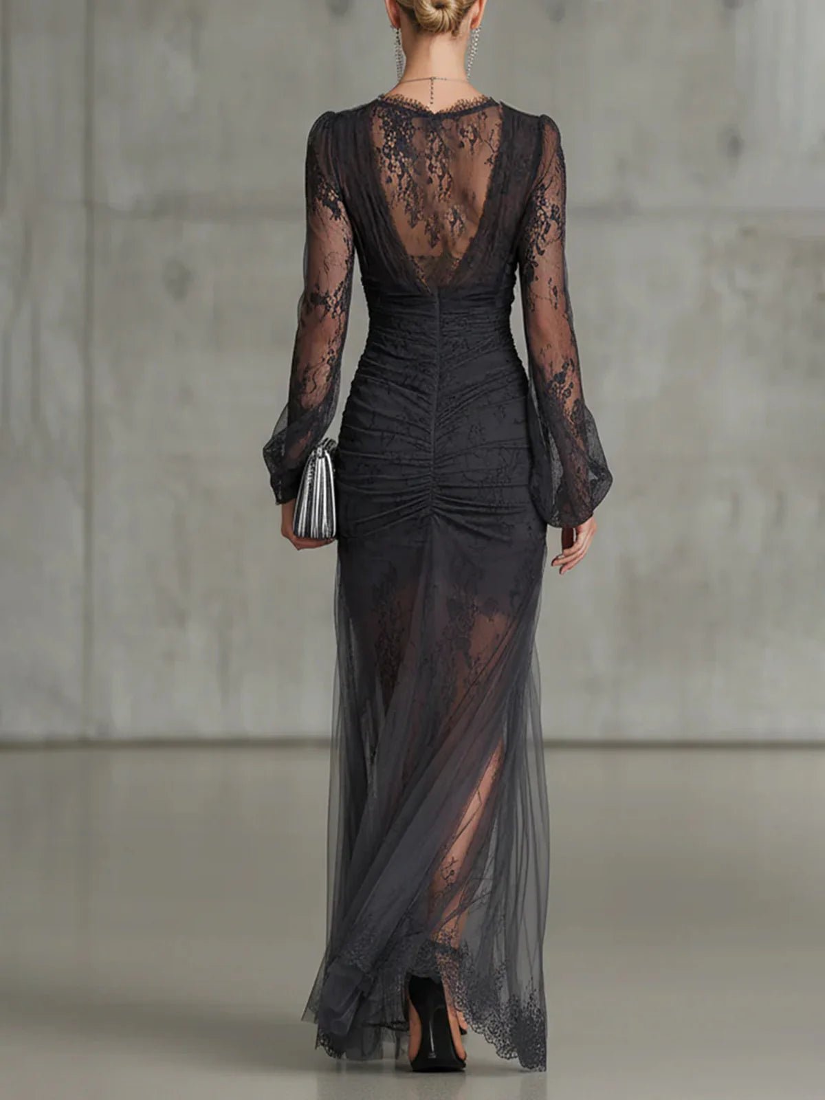 Eloise | Sheer Sleeve Split Maxi Dress – Wells & Rose