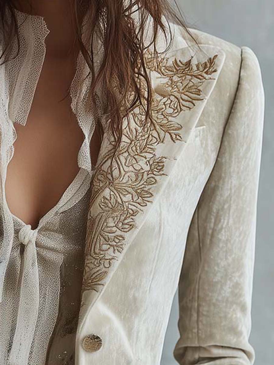 Ivory Embroidered Tailored Blazer for Women