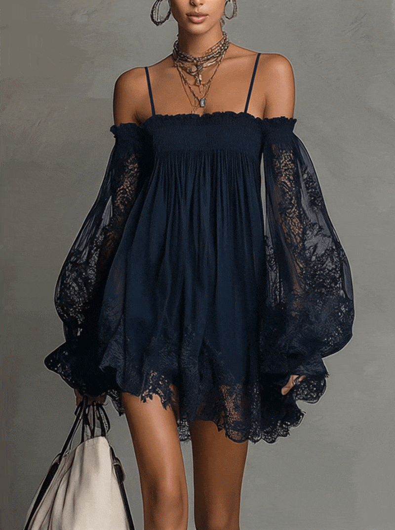 Louisa | Off-Shoulder Sheer-Sleeve Dress – Wells & Rose
