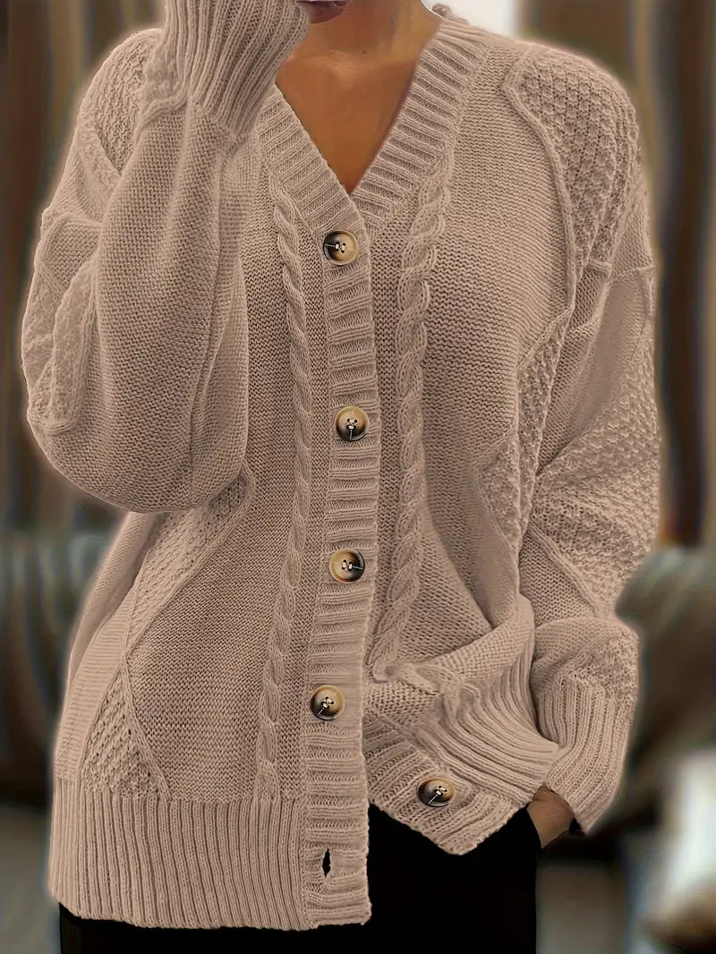 Casual Colored Cable Knit Cardigan for Women