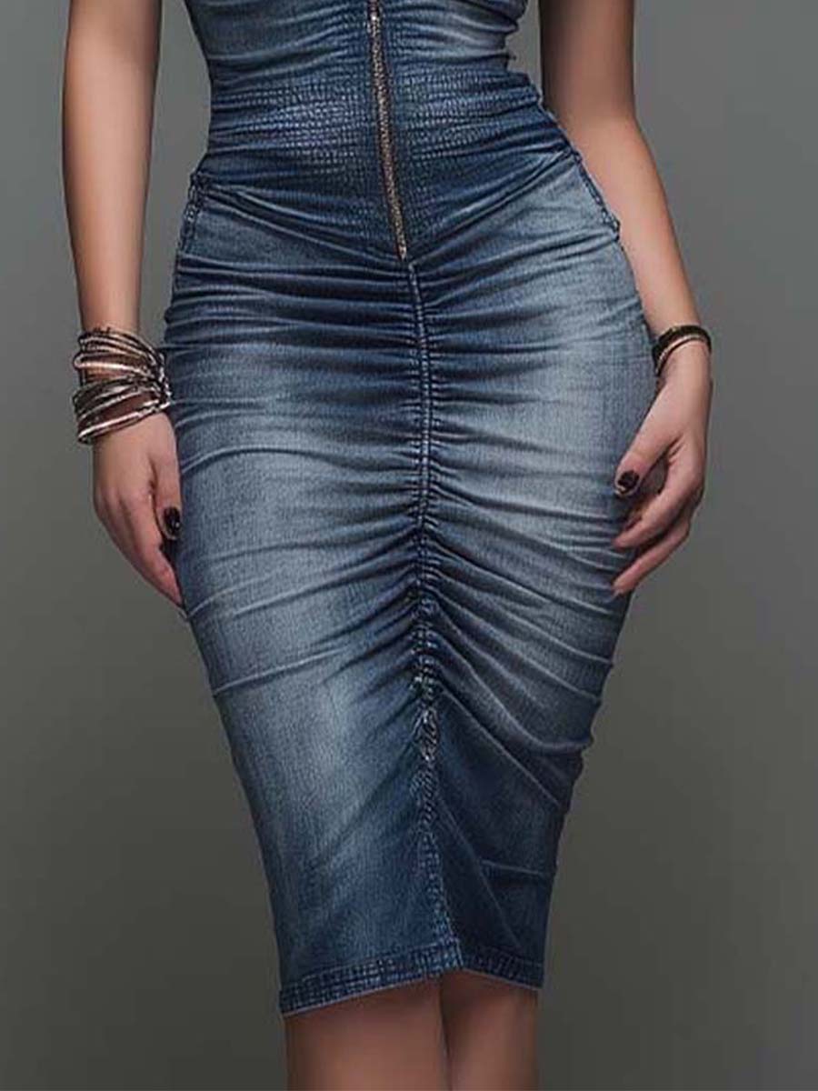 Marisol | Pure-Cotton Denim Midi Dress