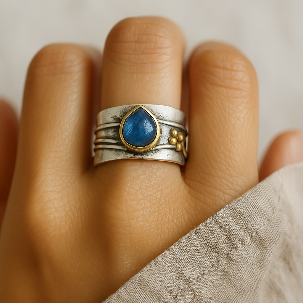 Inés - Vintage Blue Sapphire Ring Gold Plated
