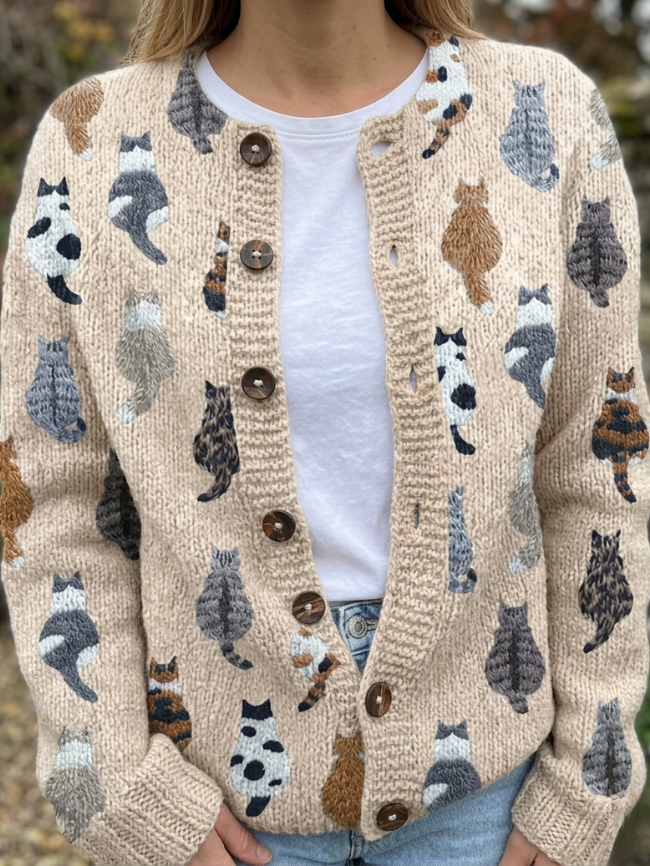 Charlotteâ„¢ | Cozy Cat Print Cardigan