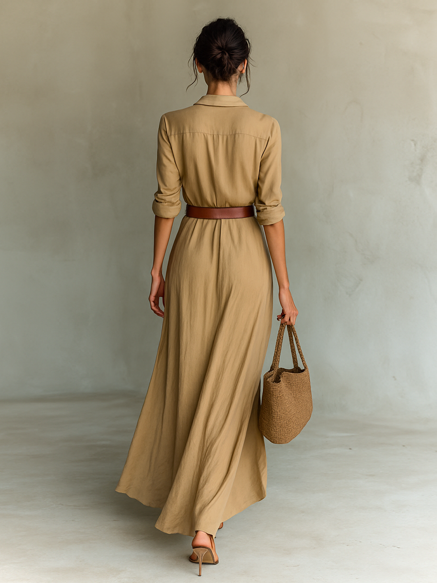 Maya | Linen Maxi Dress with Leather Belt