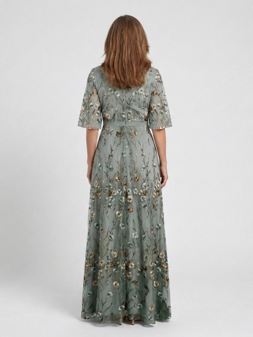 Ellis & Johnson™ | Floral V Neck Short Sleeve Maxi Dress