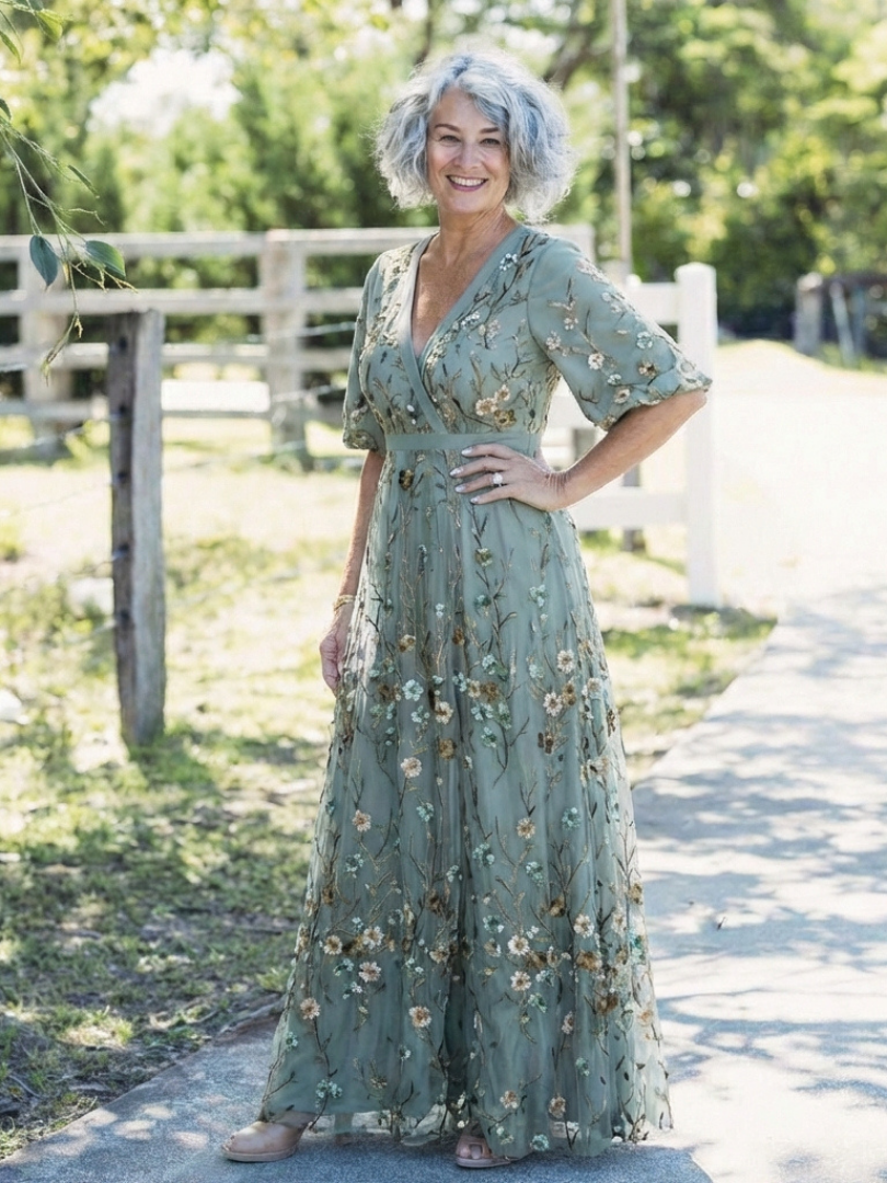 Ellis & Johnson™ | Floral V Neck Short Sleeve Maxi Dress