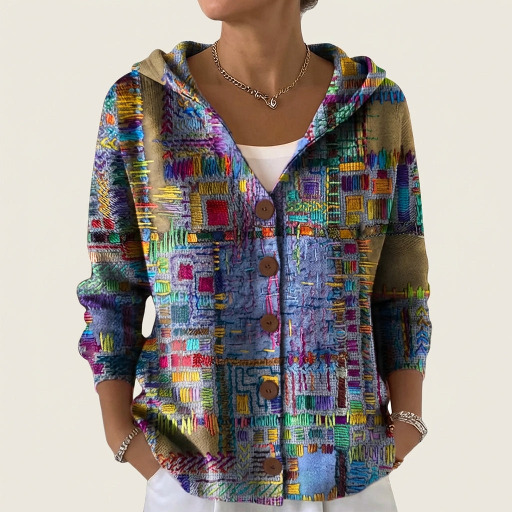 Naliane | Abstract Print Button-Front Cardigan