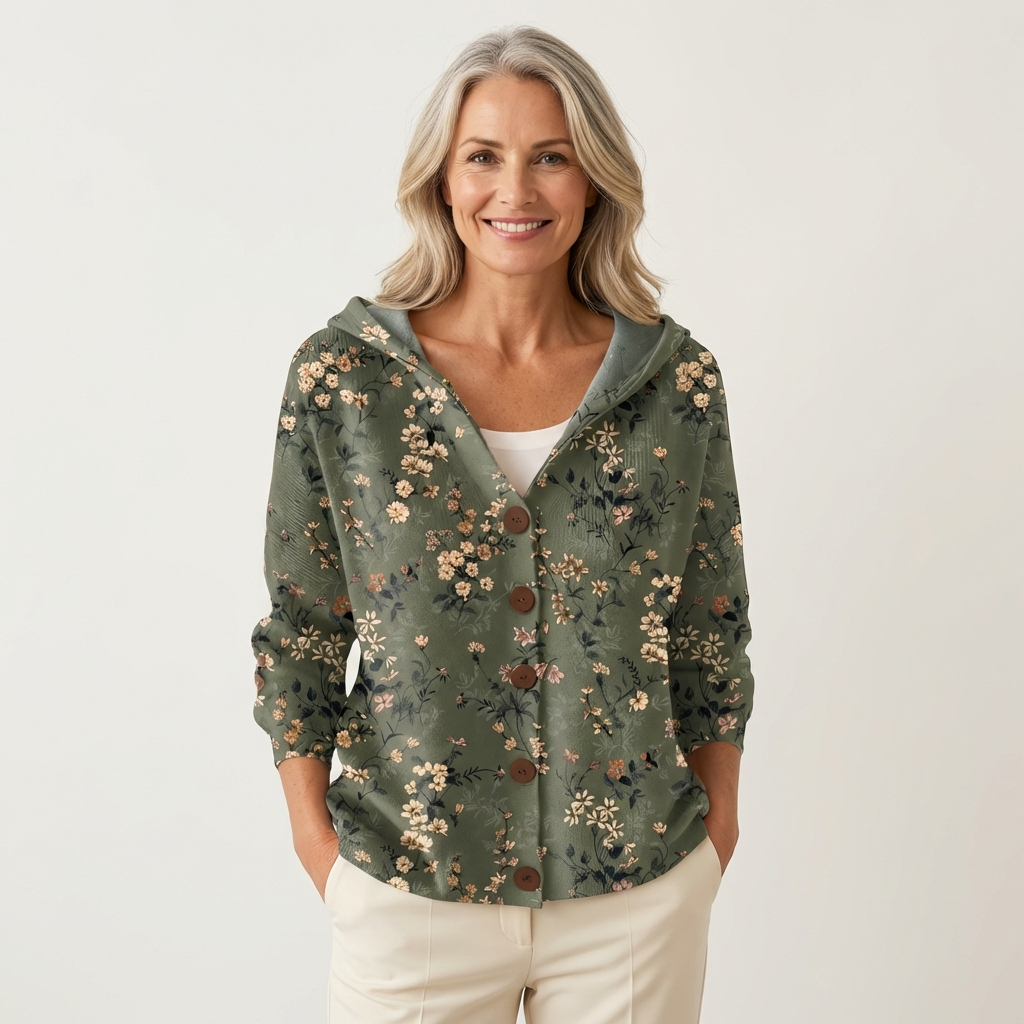 Naliane | Abstract Print Button-Front Cardigan