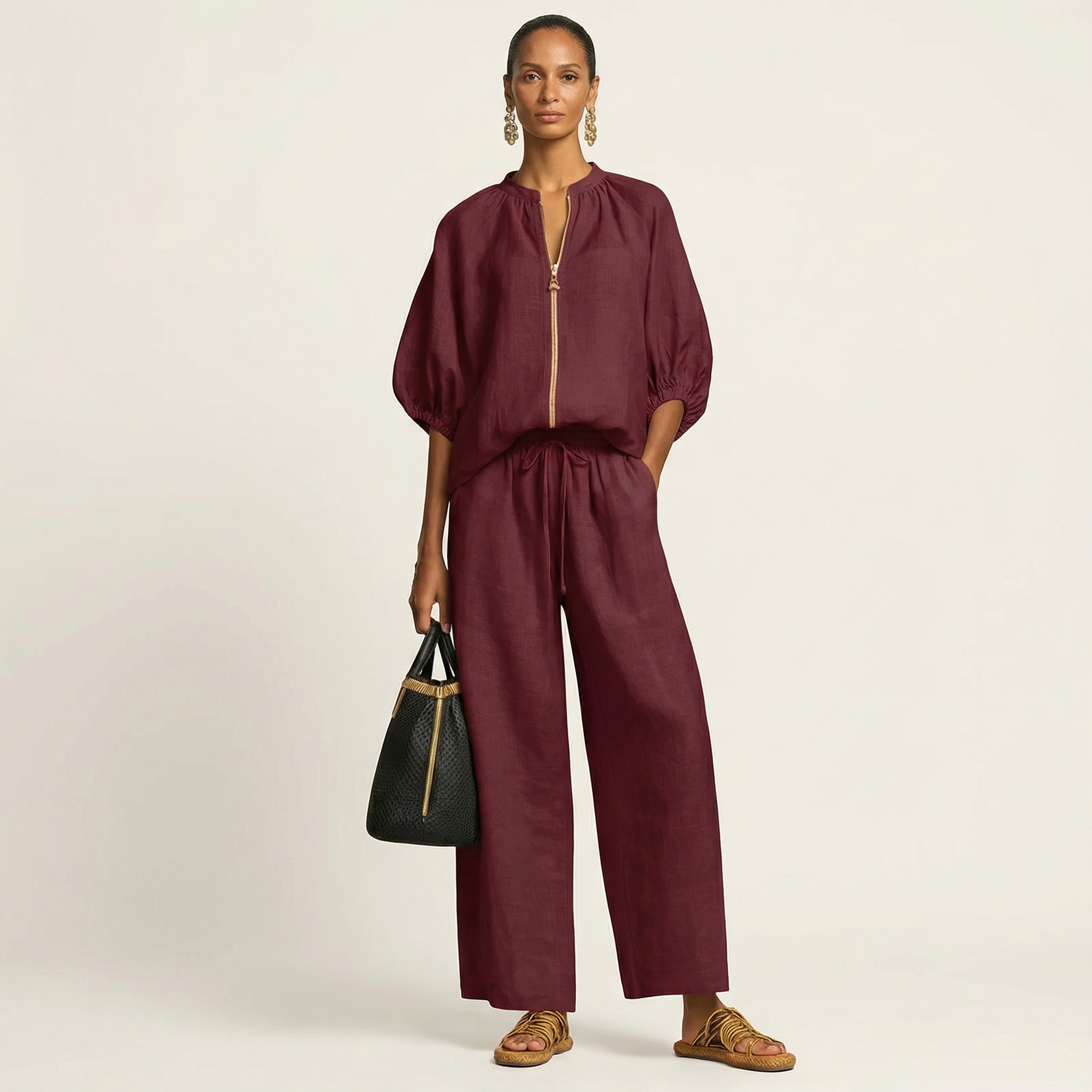 AURELIE | ZIPPER-FRONT PUFF SLEEVE SET
