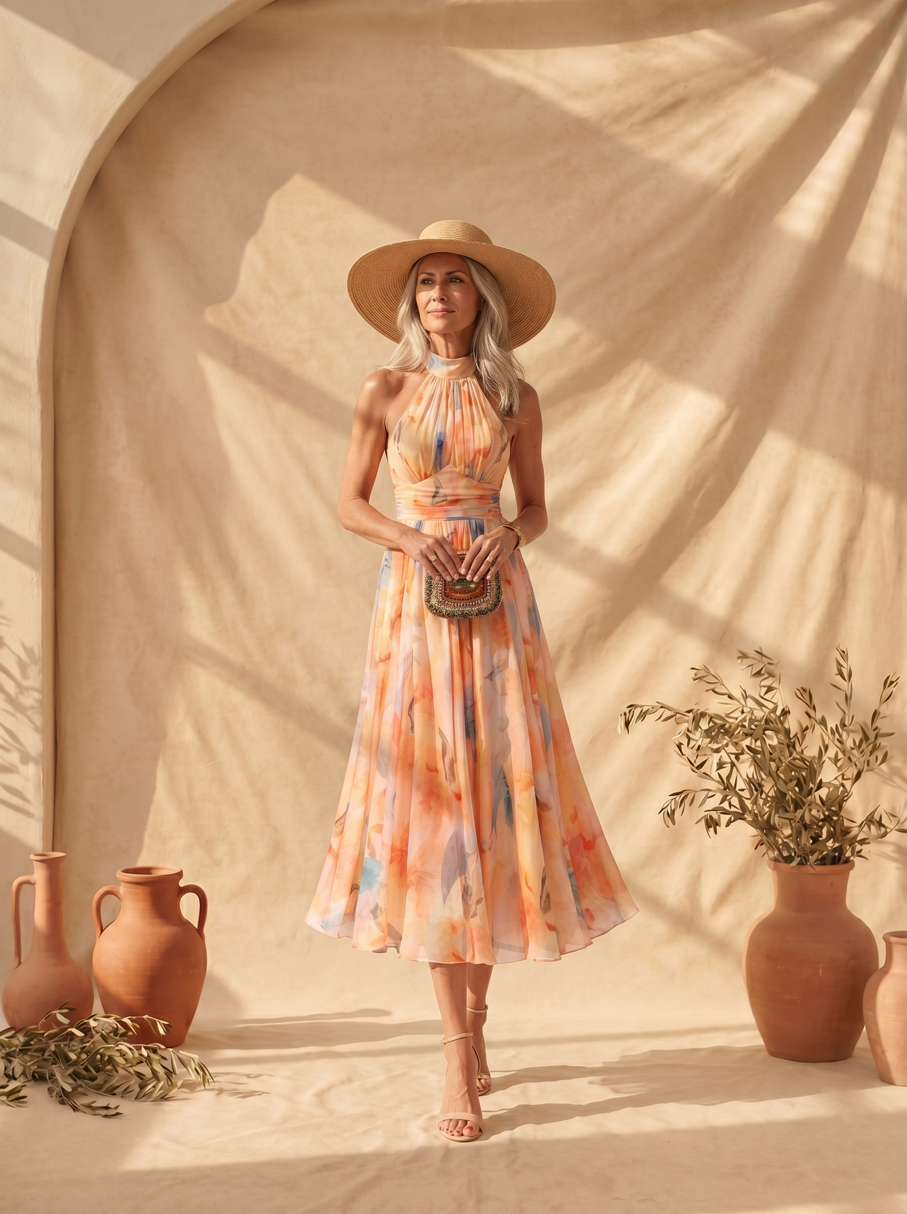 Aurora | Halter Neck Dress with Watercolor Print