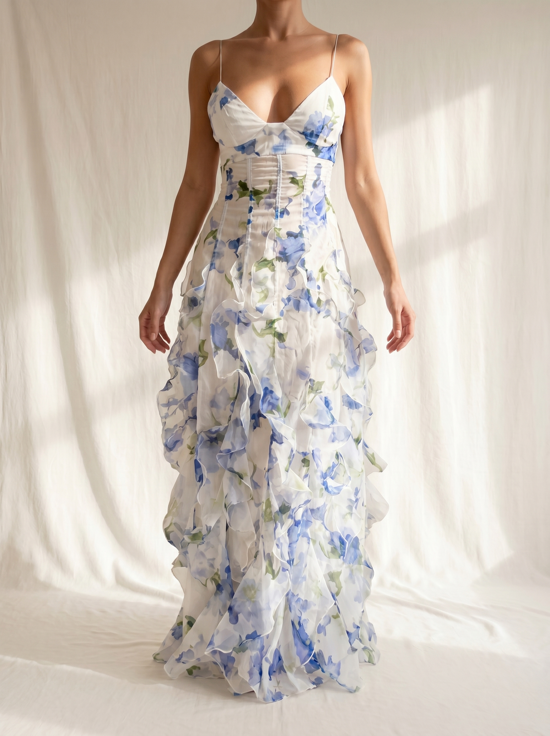 Uri | Midi Floral Dress with Ruffles