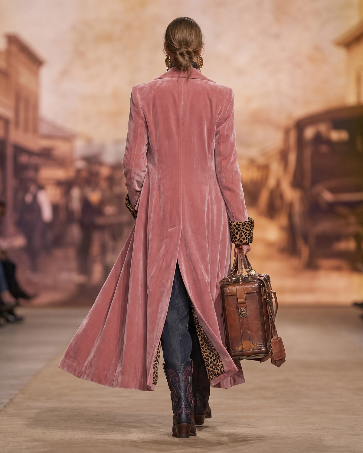 Alejandra | Long Velvet Coat with Leopard Lining