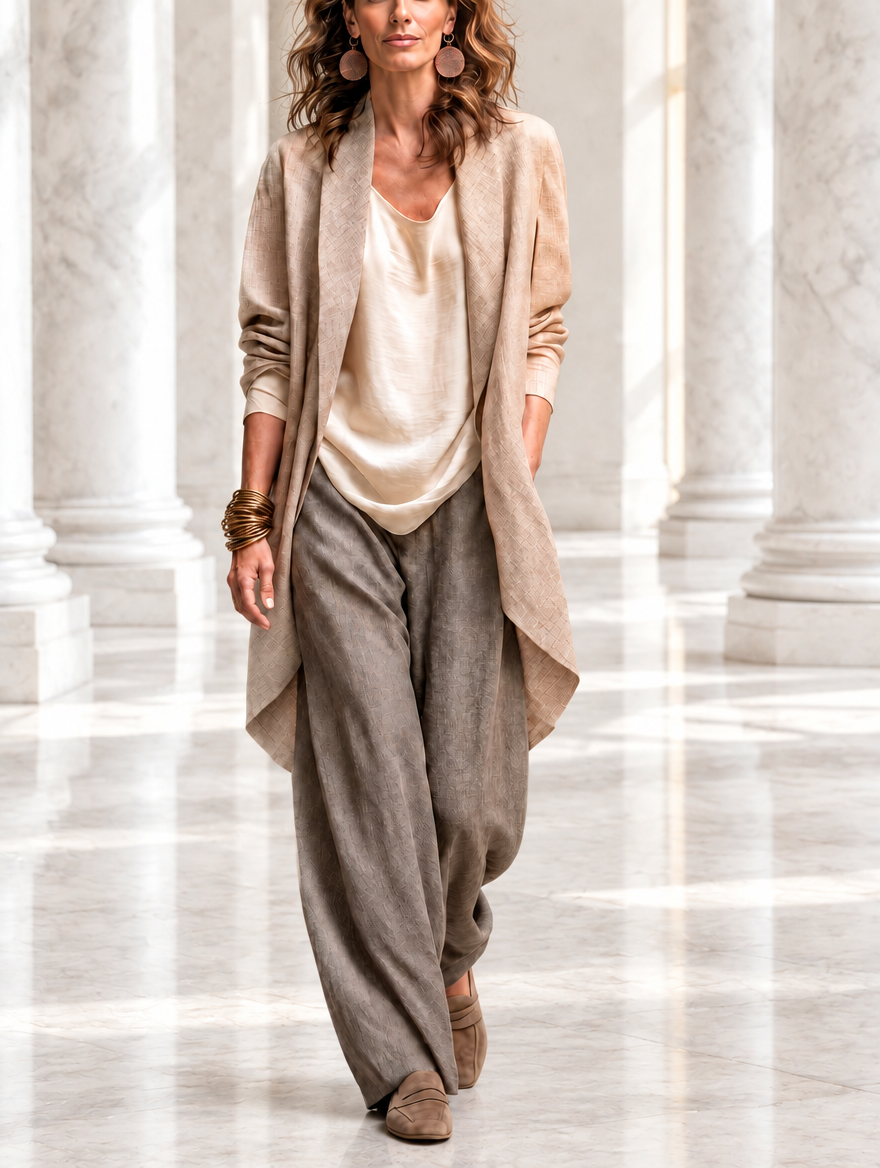 COSTANZA | Beige Three-Piece Palazzo Set